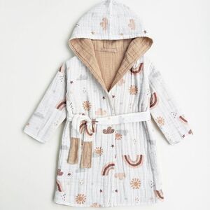 KIDS Organic Muslin Cotton Bathrobe - Reversible Rainbow